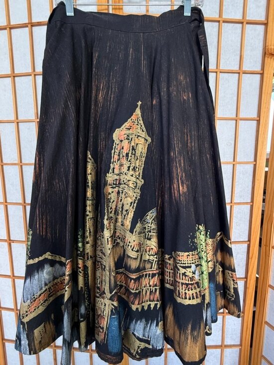 Lavable Dresses & Skirts - Vintage Hand Painted Metallic Novelty Print Full Circle Skirt Mexican Lavable